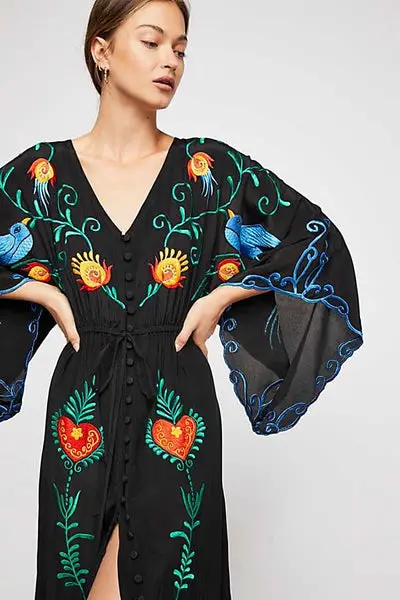 winter Ample and Floral Kimono Dress Hippie