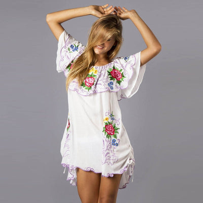 winter Floral Embroidery Mini Dress USA