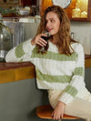 2021 Green and White Stripe Boho Sweater Grunge