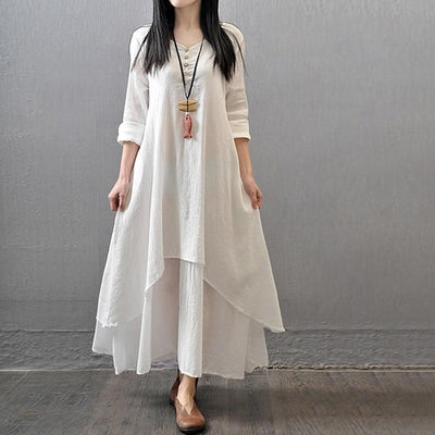 cheap White Boho Dress Long Cotton Dress USA