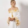 Lace White Long Dress with Gold Embroidery Lace