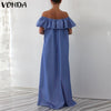 bridesmaid dresses Boho Maxi Dress Blue Ruffle Retro