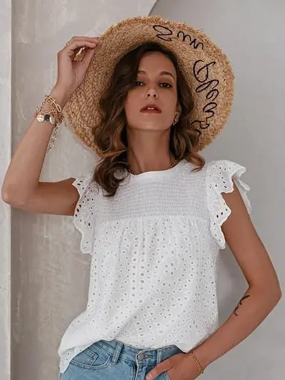 wedding guest Boho Tunic with English Embroidery Chic