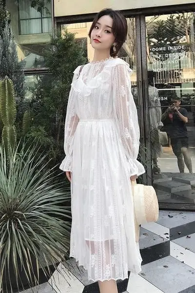 Cowgirl Lace Maxi Dress White Boho formal