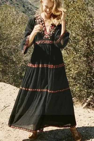 mother of the bride Boho lace maxi dress black Hippie