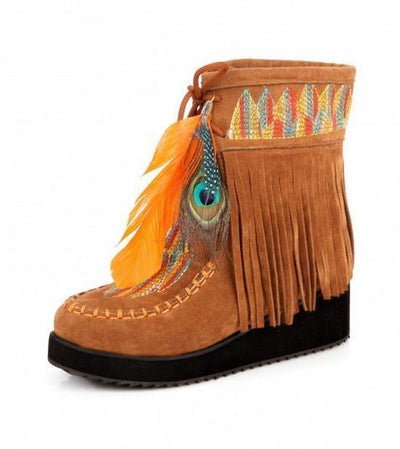 formal Indian Boho Feather and Fringe Boots Retro