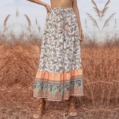 Retro Boho Maxi Long Floral Skirt UK