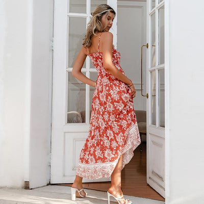 winter Red Floral Maxi Dress wedding guest