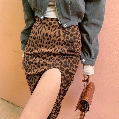 Cowgirl Leopard Skirt Slit Front Chic