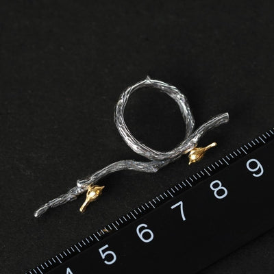 Ethnic Lotus Fun Real 925 Sterling Silver Handmade Designer Jewelry Fine Adjustable Bird on Branch Rings for Women Jewelry Retro