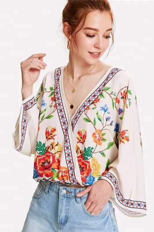 Vintage Boho blouse with flowers cheap