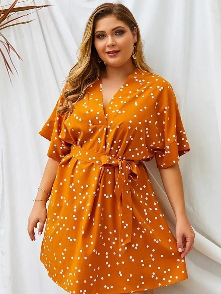 2021 Large Size Dress with Small Dots sexy