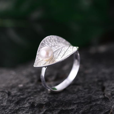 Gypsy Lotus Fun real 925 sterling silver natural pearl 18K gold leaf ring Fine Jewelry creative open designer rings for women Jewelry women