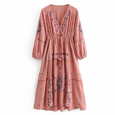Pink and Embroidered Maxi Dress