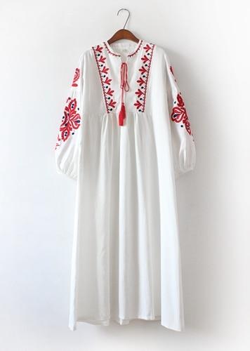 Boho Maxi Dress White Embroidered