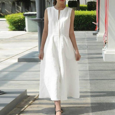 White Cotton Dress Boho Long Sleeveless