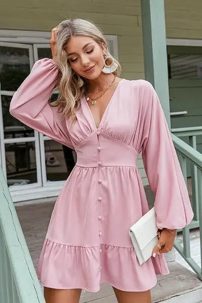 cheap Pink Puffy Sleeve Short Dress Cowgirl