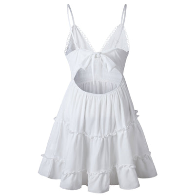 maternity Boho Short Dress White with Lace and Chiffon Vintage
