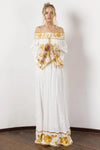 party White Long Dress with Gold Embroidery 2021