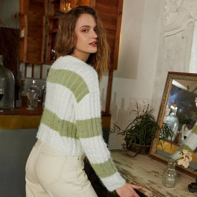 Ethnic Green and White Stripe Boho Sweater Vintage