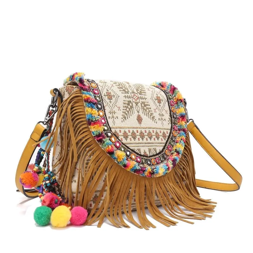 QingY Shoulder Bag for Women Ethnic Patchwork Bag, Boho Hippy Sling Bag Hippie Beach Handbag Shoulder Retro Bag(Red), Women's