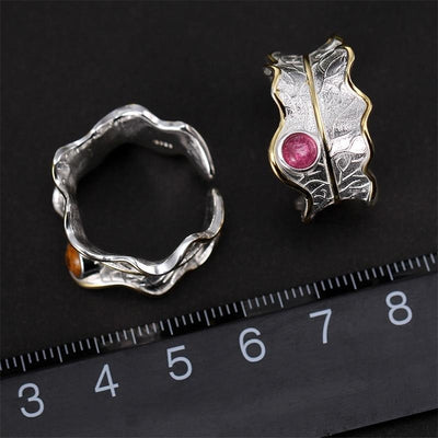 Grunge Lotus Fun Real 925 Sterling Silver Handmade Natural Tourmaline Design Fine Jewelry adjustable peony leaf rings for women Jewelry sun
