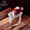 sexy Lotus Fun Real 925 Sterling Silver Natural Amber Ring Original Handmade Fine Jewelry Vintage Cute Teapot Rings for Women Jewelry party