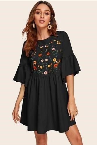 2021 Boho Short Dress Black Floral Gypsy