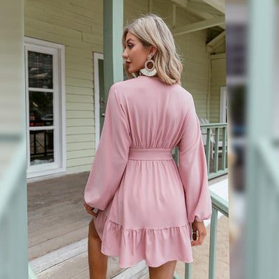 formal Pink Puffy Sleeve Short Dress 2022