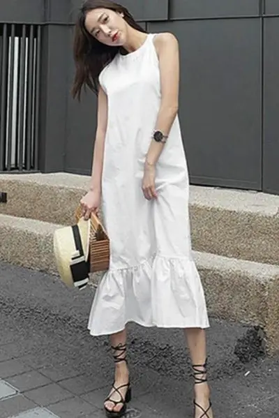 2021 Boho Long Dress White Fluid summer