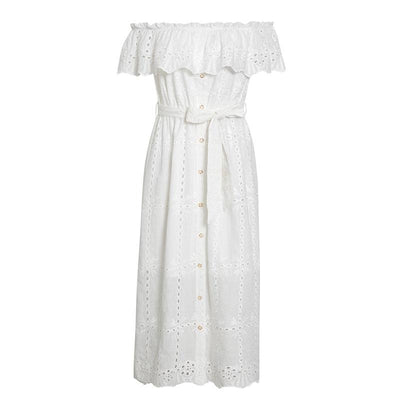 cute White Embroidered Country Dress Lace