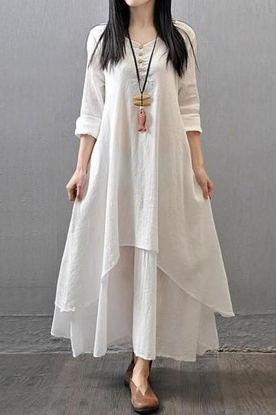 Grunge White Boho Dress Long Cotton Dress Hippie